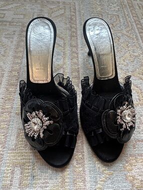 Casedei Black Embellished Open-Toe Mules size 6 1/2